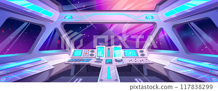 Futuristic spaceship cockpit interior Futuristic spaceship cockpit interior 117838299