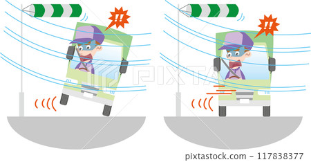 Traffic Safety <Truck troubles in strong winds: being blown away by crosswinds (skidding) and overturning> 117838377