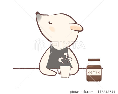 Illustration of an tamandua drinking coffee and relaxing Illustration of an tamandua drinking coffee and relaxing 117838754