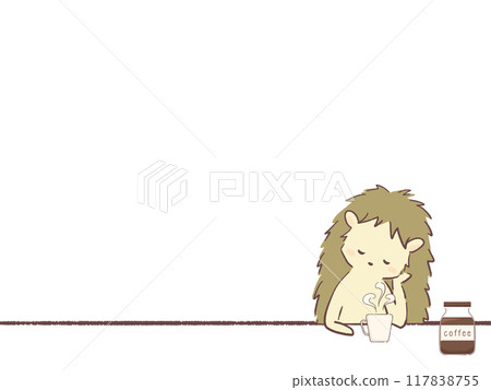 Illustration of a hedgehog drinking coffee and relaxing 117838755