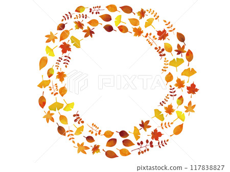 Scandinavian style fallen leaves round frame 117838827