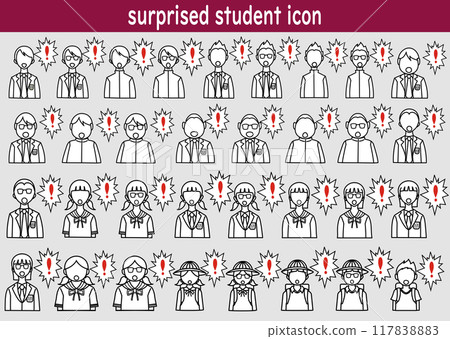 Surprised student icon illustration set Surprised student icon illustration set 117838883