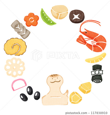 Hand-drawn New Year's round frame _ Year of the Snake _ Color Hand-drawn New Year's round frame _ Year of the Snake _ Color 117838910