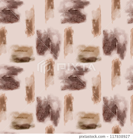 Brushstrokes abstract sepia-toned a seamless watercolor pattern on neutral background. Monochrome paint stroke variety of shapes and textures for design textile, package, backdrop 117838927