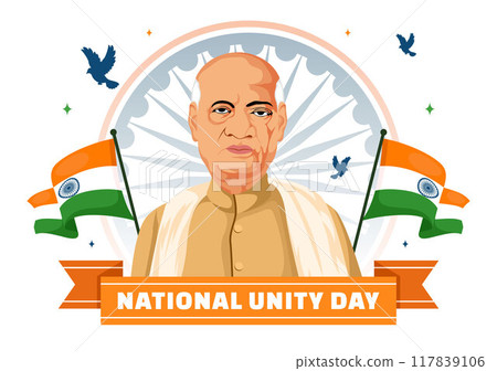 National Unity Day is Celebrated in India on 31 October with a Waving Flag, Commemorating the Unification of the Country in a Vector Illustration National Unity Day is Celebrated in India on 31 October with a Waving Flag, Commemorating the Unification of the Country in a Vector Illustration 117839106