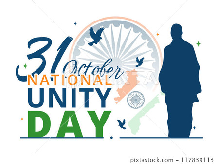 National Unity Day is Celebrated in India on 31 October with a Waving Flag, Commemorating the Unification of the Country in a Vector Illustration 117839113