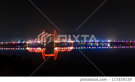 點亮橋樑燈光景觀 築後川吊橋（築後川吊橋）佐賀市本富“佐賀縣與福岡縣的縣界” 117839139