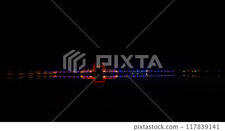 Illuminated lift bridge scenery: Chikugo River Lift Bridge, Morotomi, Saga City "The border between Saga and Fukuoka prefectures" 117839141