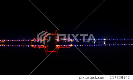 點亮橋樑燈光景觀 築後川吊橋（築後川吊橋）佐賀市本富“佐賀縣與福岡縣的縣界” 117839142