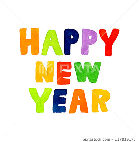 HAPPY NEW YEAR 手繪水彩插畫、手寫信件、新年卡片資料 HAPPY NEW YEAR 手繪水彩插畫、手寫信件、新年卡片資料 117839175