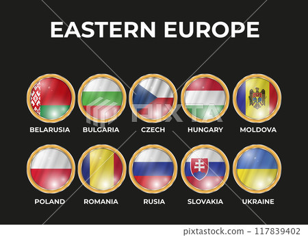 flags of world countries in a 3D circular frame 117839402
