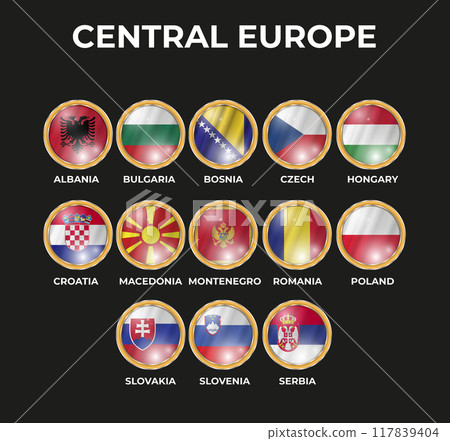 flags of world countries in a 3D circular frame 117839404