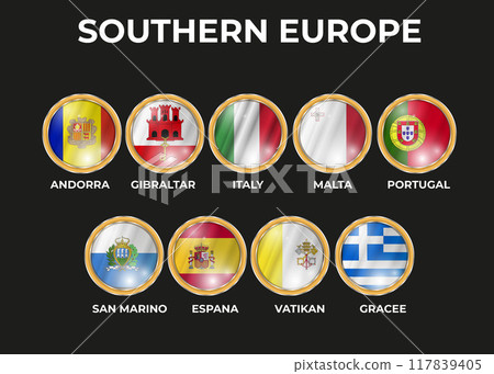 flags of world countries in a 3D circular frame 117839405