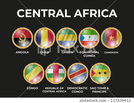 flags of world countries in a 3D circular frame 117839412