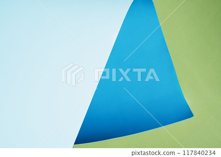 Abstract composition with curved blue and green paper curves and shadows. 117840234