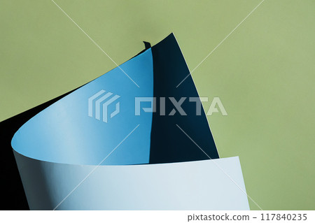 Abstract composition with curved blue and green paper curves and shadows. 117840235