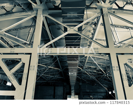 The framework of a large industrial warehouse The framework of a large industrial warehouse 117840315