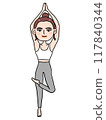 Woman doing yoga tree pose 117840344