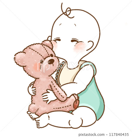 Smiling baby holding a teddy bear 117840435