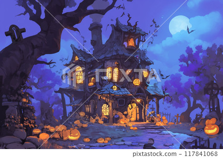 Halloween spooky house 117841068