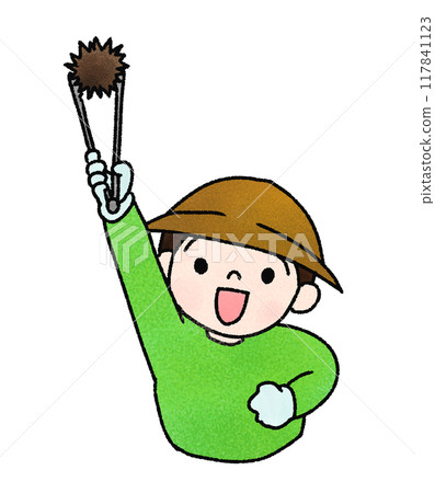 Hand-drawn illustration of a boy picking chestnuts 117841123