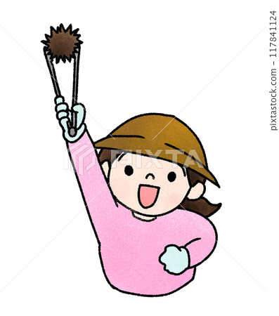 摘栗子的女孩手繪插畫 117841124