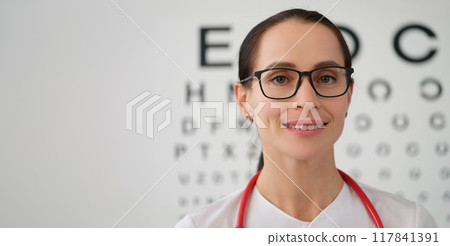 Portrait of a woman ophthalmologist with glasses 117841391
