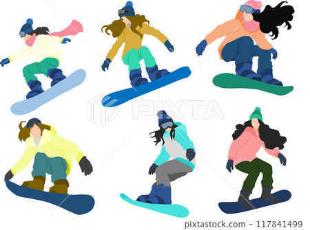 冬天在雪山滑雪的女子插畫 117841499