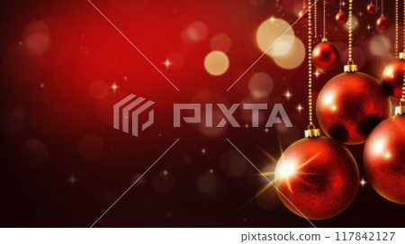 Red Christmas Ornaments on a Sparkling Background 117842127