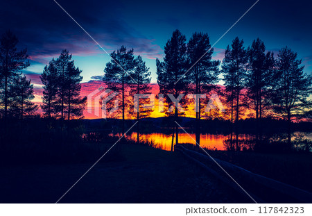 Summer night sunset from Sotkamo, Finland. Summer night sunset from Sotkamo, Finland. 117842323