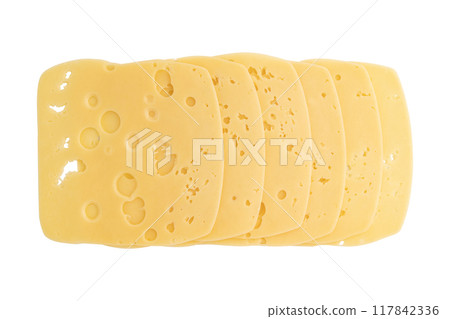cheese cut into pieces isolated on white background cheese cut into pieces isolated on white background 117842336