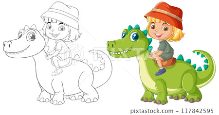 Kid Riding a Friendly Dinosaur Kid Riding a Friendly Dinosaur 117842595