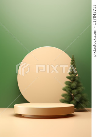 Warm Beige and Green Minimalistic Winter Display 117842713