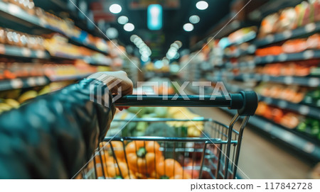 Woman Shopping for Fresh Produce in Grocery Store 117842728