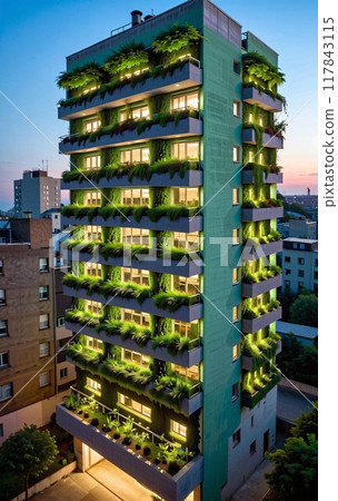 Inner-city residential building with a planted facade that regulates seasonal temperatures and creates an ecosystem for natural diversity Inner-city residential building with a planted facade that regulates seasonal temperatures and creates an ecosystem for natural diversity 117843115