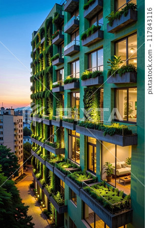 Inner-city residential building with a planted facade that regulates seasonal temperatures and creates an ecosystem for natural diversity Inner-city residential building with a planted facade that regulates seasonal temperatures and creates an ecosystem for natural diversity 117843116