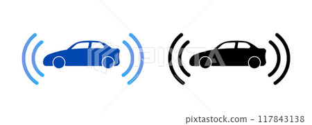 Car sensor wireless lidar laser connected automotive autonomous road radar icon blue black simple side view 117843138