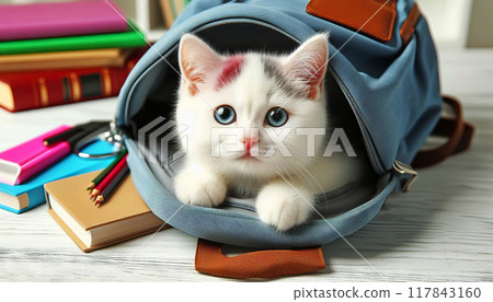 peeks out of a school backpack 117843160