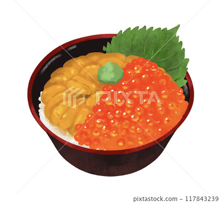 Sea urchin and salmon roe rice bowl, seafood rice bowl Sea urchin and salmon roe rice bowl, seafood rice bowl 117843239