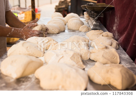 Process of making bread. dough kneading Process of making bread. dough kneading 117843308