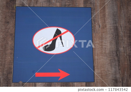 Warning Sign No High Heels Allowed Here Please Follow This Directional Guidance 117843542