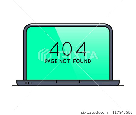 Laptop with 404 error page on screen thin line icon. Page not found on PC display outline pictogram. Notebook computer isolated on white background symbol. Modern digital device vector illustration. Laptop with 404 error page on screen thin line icon. Page not found on PC display outline pictogram. Notebook computer isolated on white background symbol. Modern digital device vector illustration. 117843593