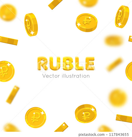 Flying gold rubles cartoon frame. Background of the flying gold of rubles in the form of a frame in a cartoon style. Cover gold pieces in the form of vector illustrations Flying gold rubles cartoon frame. Background of the flying gold of rubles in the form of a frame in a cartoon style. Cover gold pieces in the form of vector illustrations 117843655