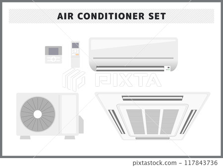 Illustration set of home and commercial air conditioners 117843736