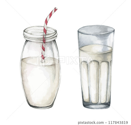 Set of milk. Watercolor illustration for decoration. 117843819