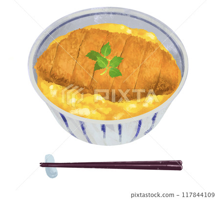 豬排蓋飯插圖，一碗飯碗，一碗飯碗 117844109