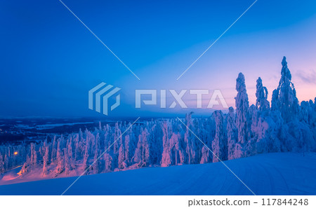 Winter landscape from Sotkamo, Finland. 117844248