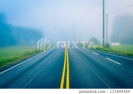 Autumn  road view from Sotkamo, Finland.	 117844304