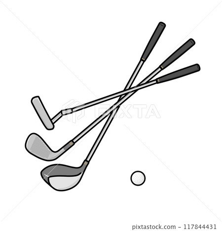 高爾夫高爾夫球桿推桿、鐵桿、發球桿和高爾夫球組插圖 117844431