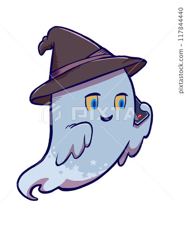 Halloween ghost talking on smartphone Halloween ghost talking on smartphone 117844440